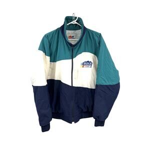 Vintage Nascar Jacket Teal White Navy Color Block 1990s Busch Beer Size Large